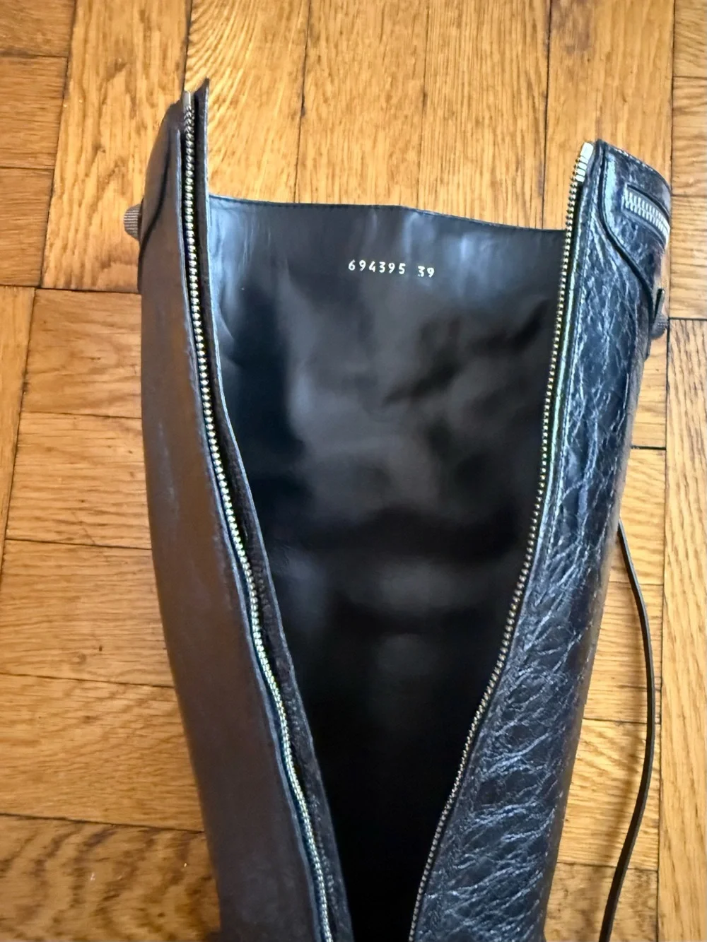 BALENCIAGA Le Cagole studded crinkled-leather knee boots